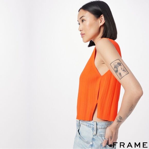 FRAME **NWT** Mixed Rib Cutout Tank in Bright Tangerine - Picture 5 of 15